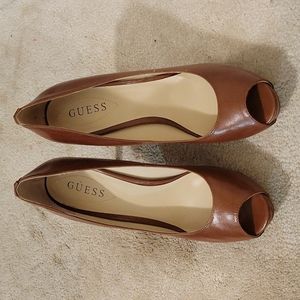 Brown peep toe pumps